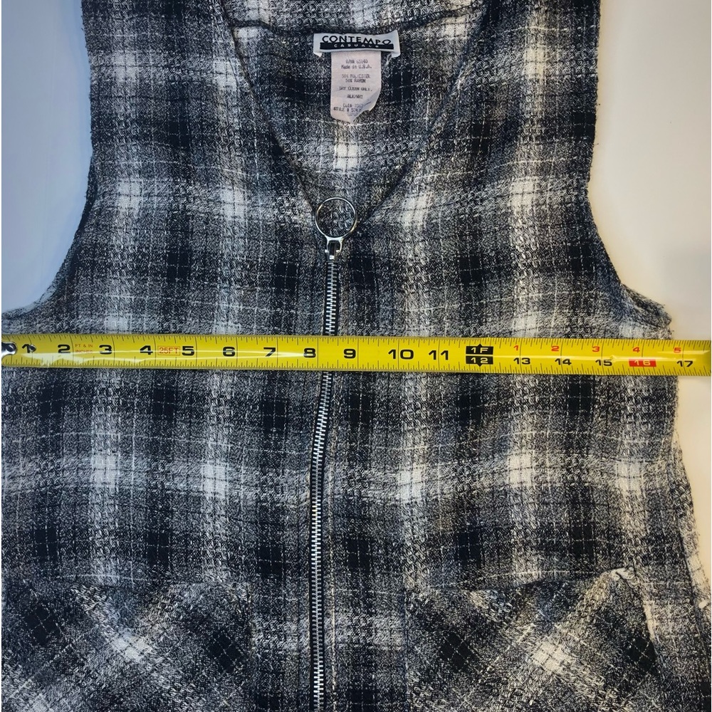 Vintage zipper vest Contempo Casuals plaid black white - Picture 7 of 8